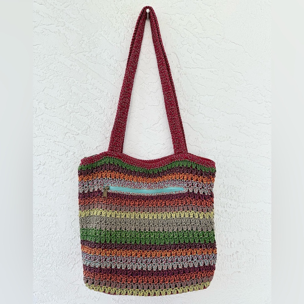 The Sak Crochet Multi-color Shoulder Bag Length 14” Height 12” Boho - Picture 3 of 14